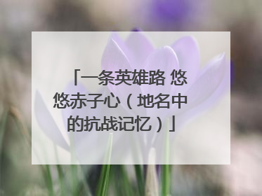 一条英雄路 悠悠赤子心（地名中的抗战记忆）