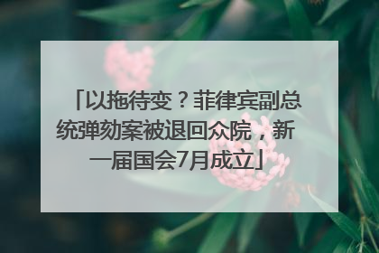 以拖待变？菲律宾副总统弹劾案被退回众院，新一届国会7月成立